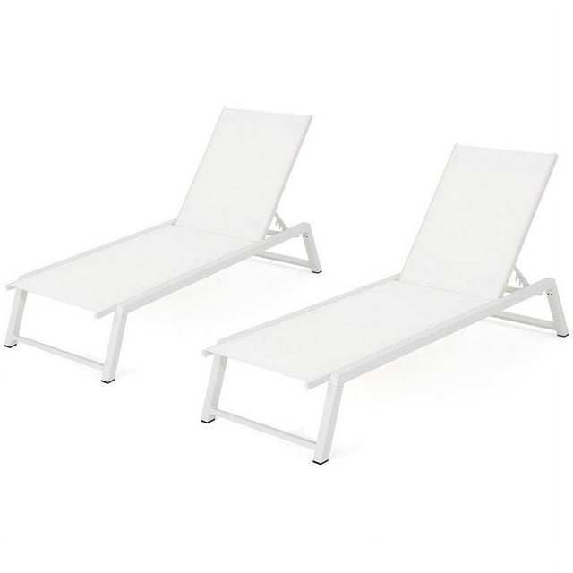 Noble House Belle Outdoor White Mesh Chaise Lounge (Set of 2)
