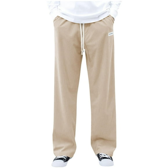 aidice Fall Pants for Men Corduroy Loose Casual Wide Leg Elastic Drawstring Waisted Comfy Workout Trousers with Pockets