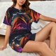 thumbnail image 4 of Balery Colorful Abstract Wave Motion Conjunto de Pijama para Mujer con Estampado, Dos Piezas de Manga Corta y Shorts, Ropa de Dormir Suave con Cuello Redondo y Bolsillos-Large, 4 of 6