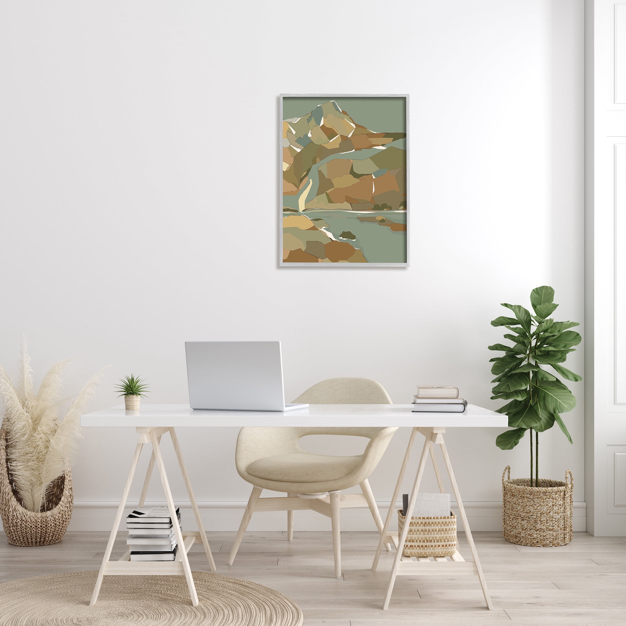 Stupell Industries Abstract Mountain River Blocked Neutrals Graphic Art Gray Framed Art Print Wall Art, Design by Nikita Jariwala