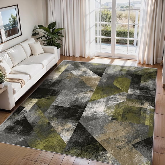 Abstract Geometric Area Rugs, Gray Modern Carpet, Washable Non Slip Low Pile Soft Rug for Living Room Bedroom Decor Mat 2ftx3ft