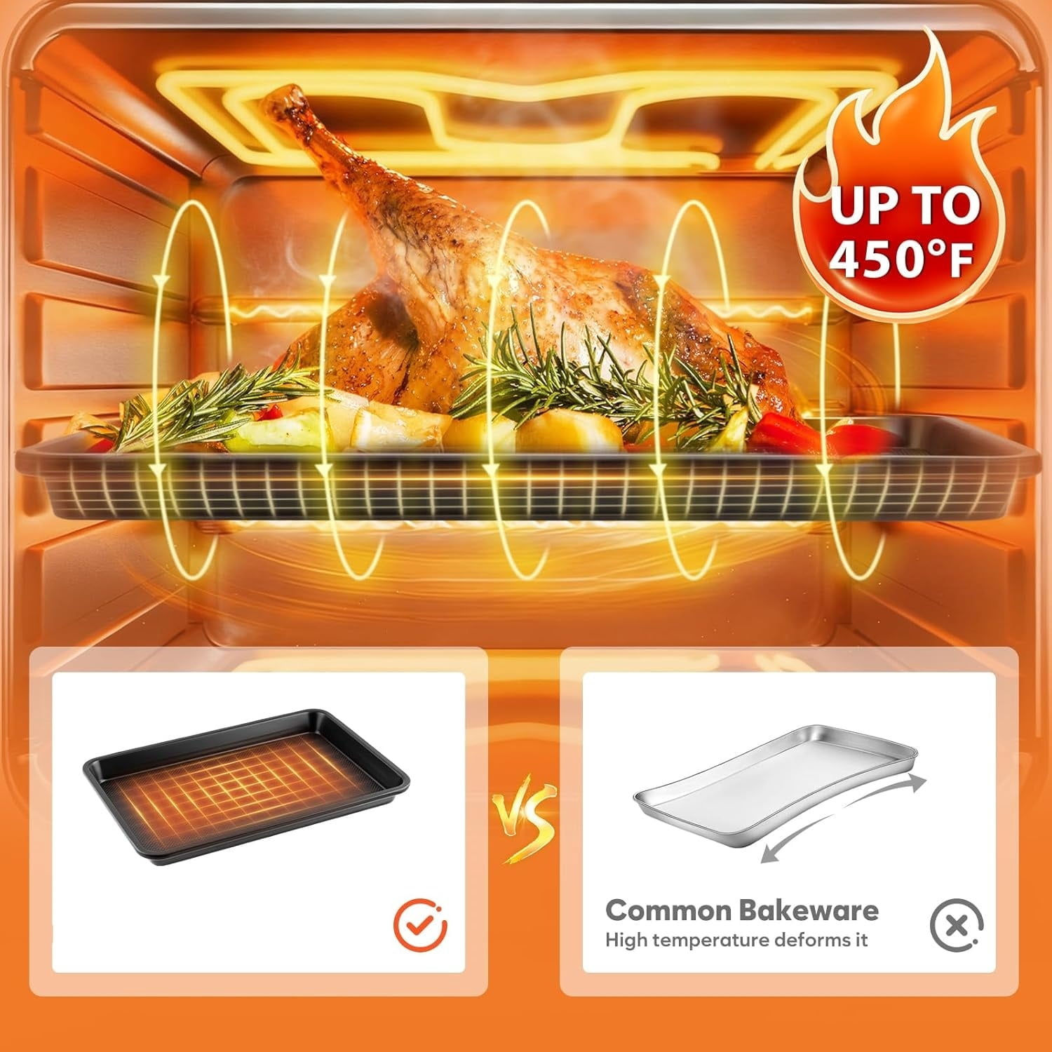 Nonstick Cookie Sheets for Baking with Cooling Rack Set of 4, 0.8mm Thick Heavy Duty Baking Sheets for Oven, Half/Quarter/Jelly Roll Pans Oven Trays, Baking Pan Set with Texture