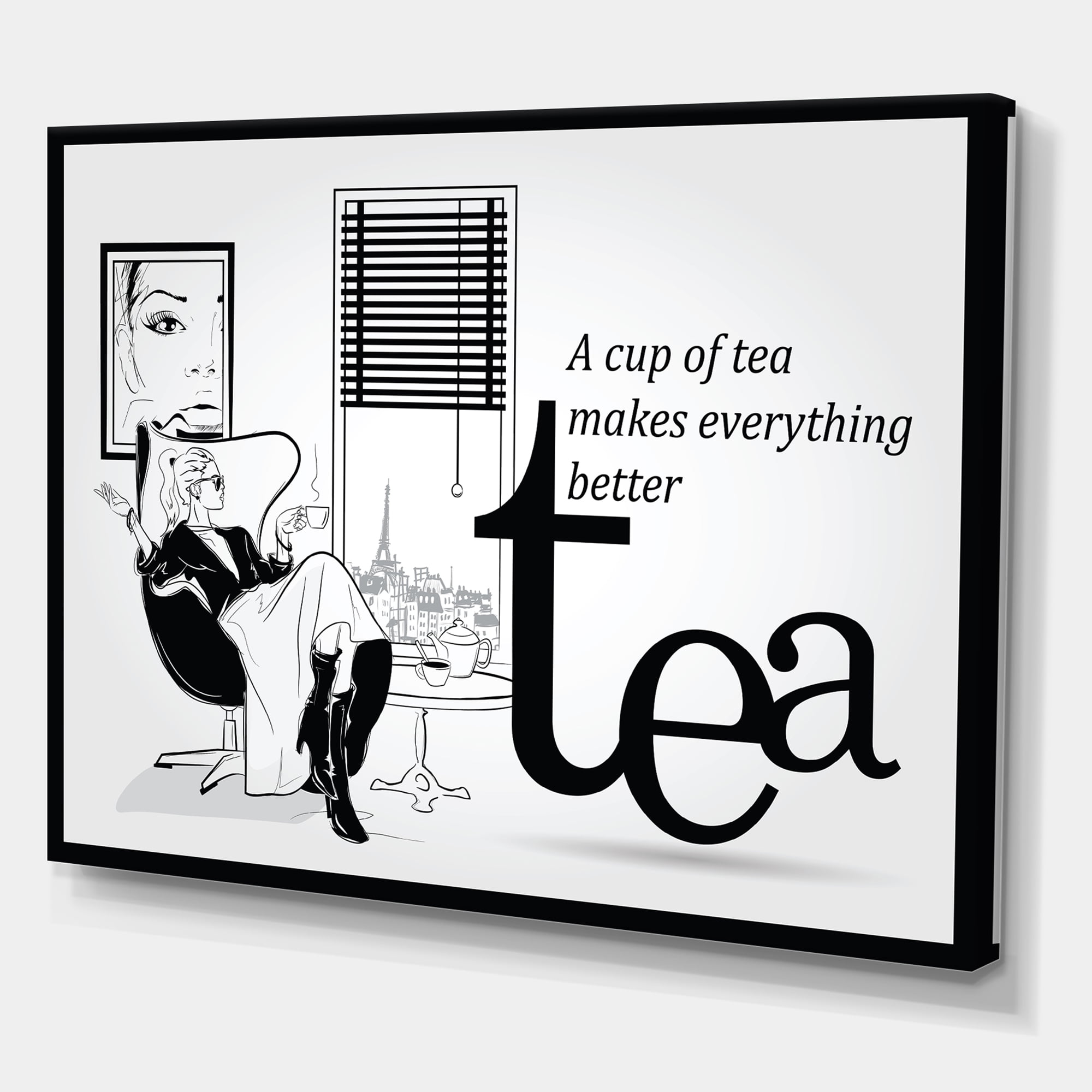 Designart ' Ancient Fashion Girl Drinking A Cup Of Tea ' Vintage Canvas Wall Art Print