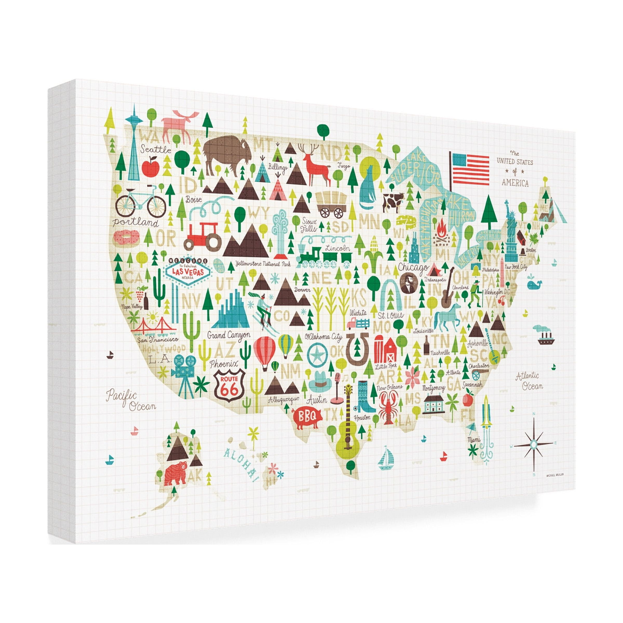 Trademark Fine Art 'Illustrated USA' Canvas Art by Michael Mullan