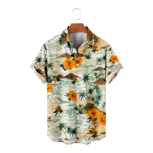 MLFU Big Men's Hawaiian Shirt Button Down Short Sleeve Classic Breast