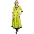 thumbnail image 4 of Bimba Women's Designer Yellow Tunic Cotton Embroidered Anarkali Kurti Dress-10, 4 of 5