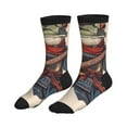 thumbnail image 4 of Crew Socks for Women Men, Samurai Frog Guitar  Moisture Running Athletic Football Striped Socks Cushion Tube Socks, 4 of 7