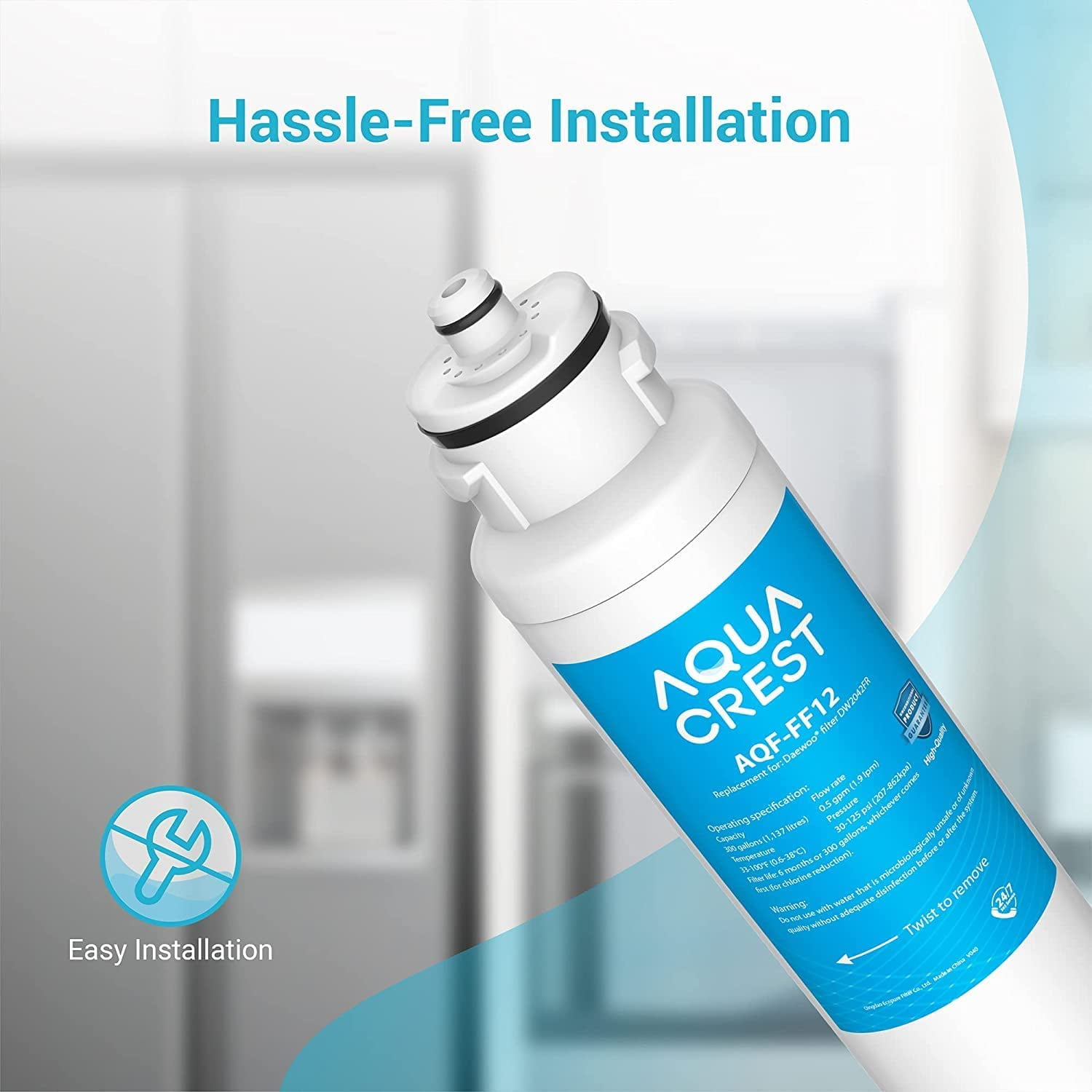 (2 Pack) AQUA CREST DW2042FR-09 Refrigerator Water Filter, Replacement for Daewoo DW2042FR, Kenmore 46-9130, DW2042FR-09, Aqua Crystal DW2042F-09, FRN-Y22D2V, FRN-Y22D2W