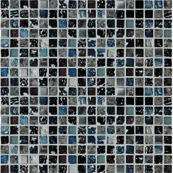 Intrend Tile.62 X.62 Couleur Main Pierre et Métal Carré Bleu- Ruban- Gris- Noir Mélangé