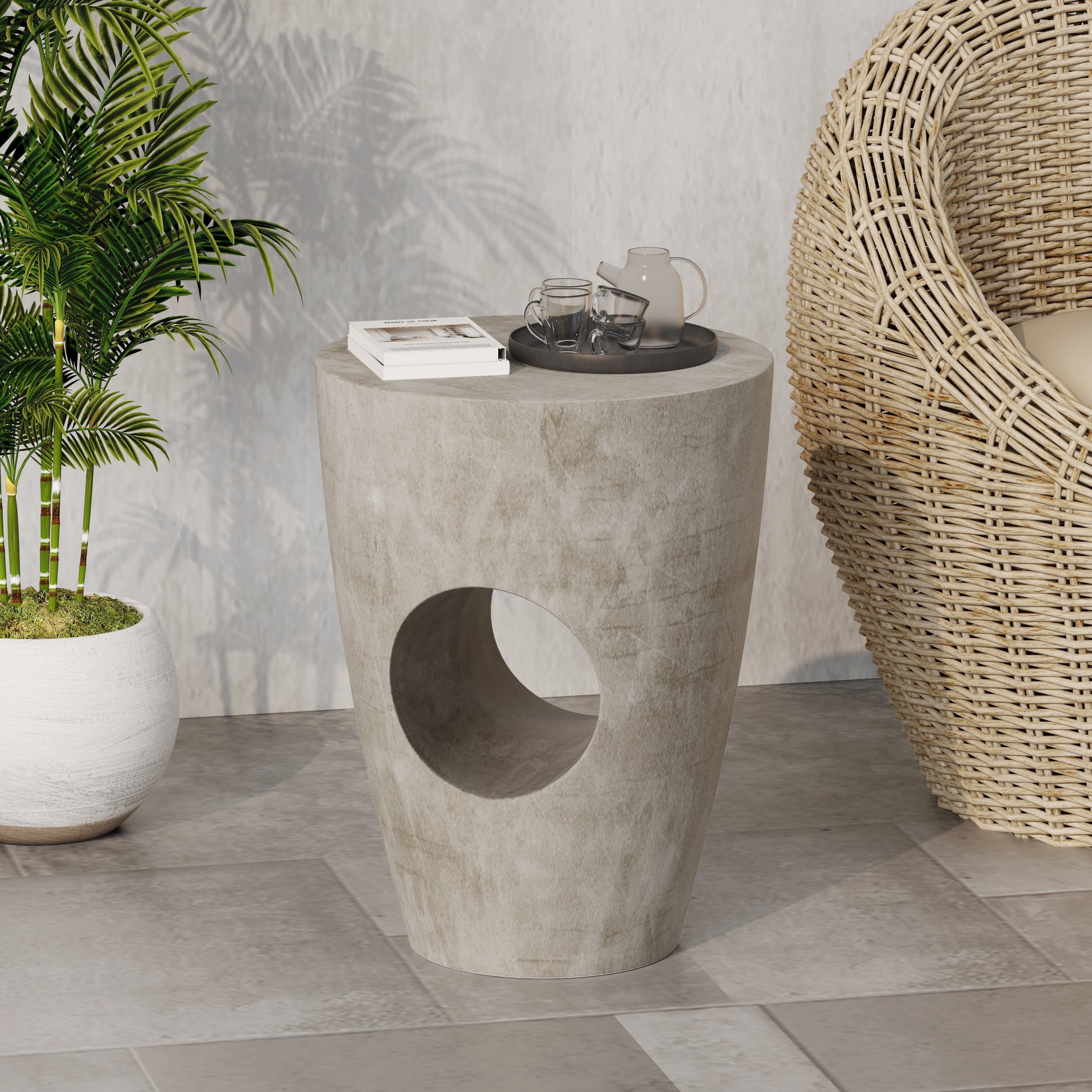 Outdoor Simple Style Side Table, Concrete Craft Leisure Table for Patio Garden, Concrete