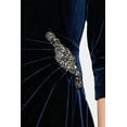 thumbnail image 2 of ALEX EVENINGS Womens Blue Stretch Pleated Ruched Beaded Embellishment Zippered 3/4 Sleeve Scoop Neck Knee Length Party Faux Wrap Dress, 2 of 3