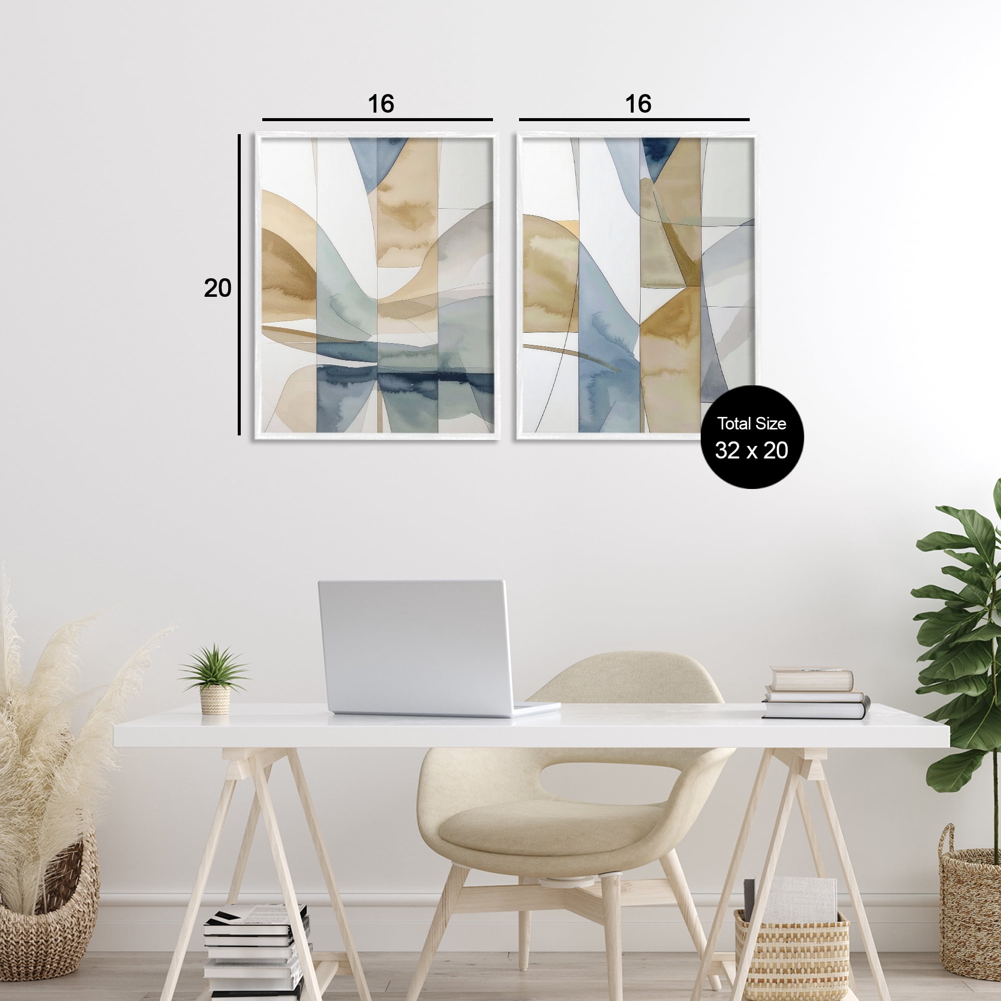 Stupell Industries Balanced Geographic Abstract 2 Piece White Framed Giclee Art Set, design by Alonza Saunders