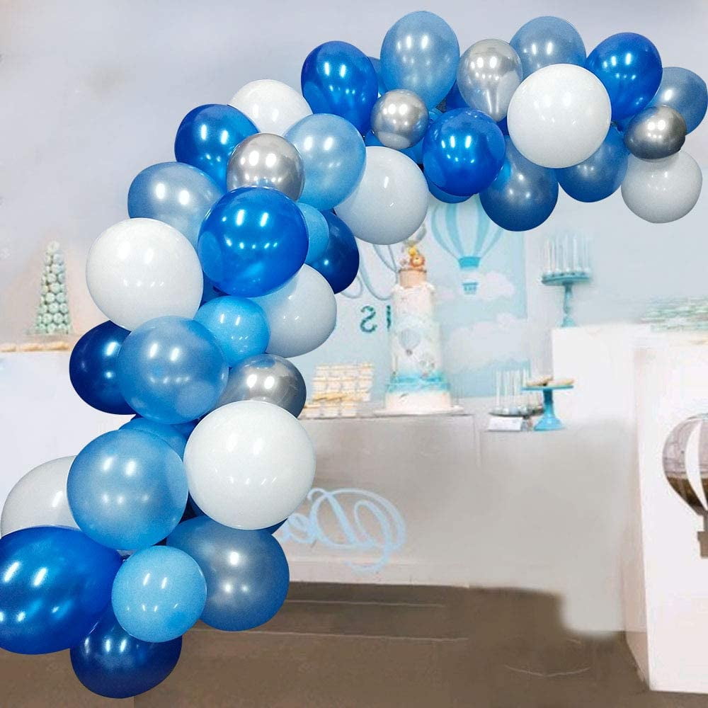 Blue Balloon Arch Kit - Dark Blue, Light Blue, White Latex Balloons (5,10,18 Inch) For Birthday, Baby Shower, Wedding