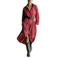 thumbnail image 2 of BLTIBY Women's Plaid Printed Maxi Shirt Dress Long Sleeve Lapel Loose Fit Button Down Asymmetric Hem Dresses with Belt Red XL, 2 of 6
