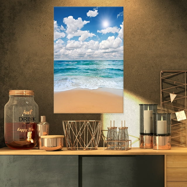 Bord de Mer Paisible sous Nuages Blancs - Impression sur Toile Moderne