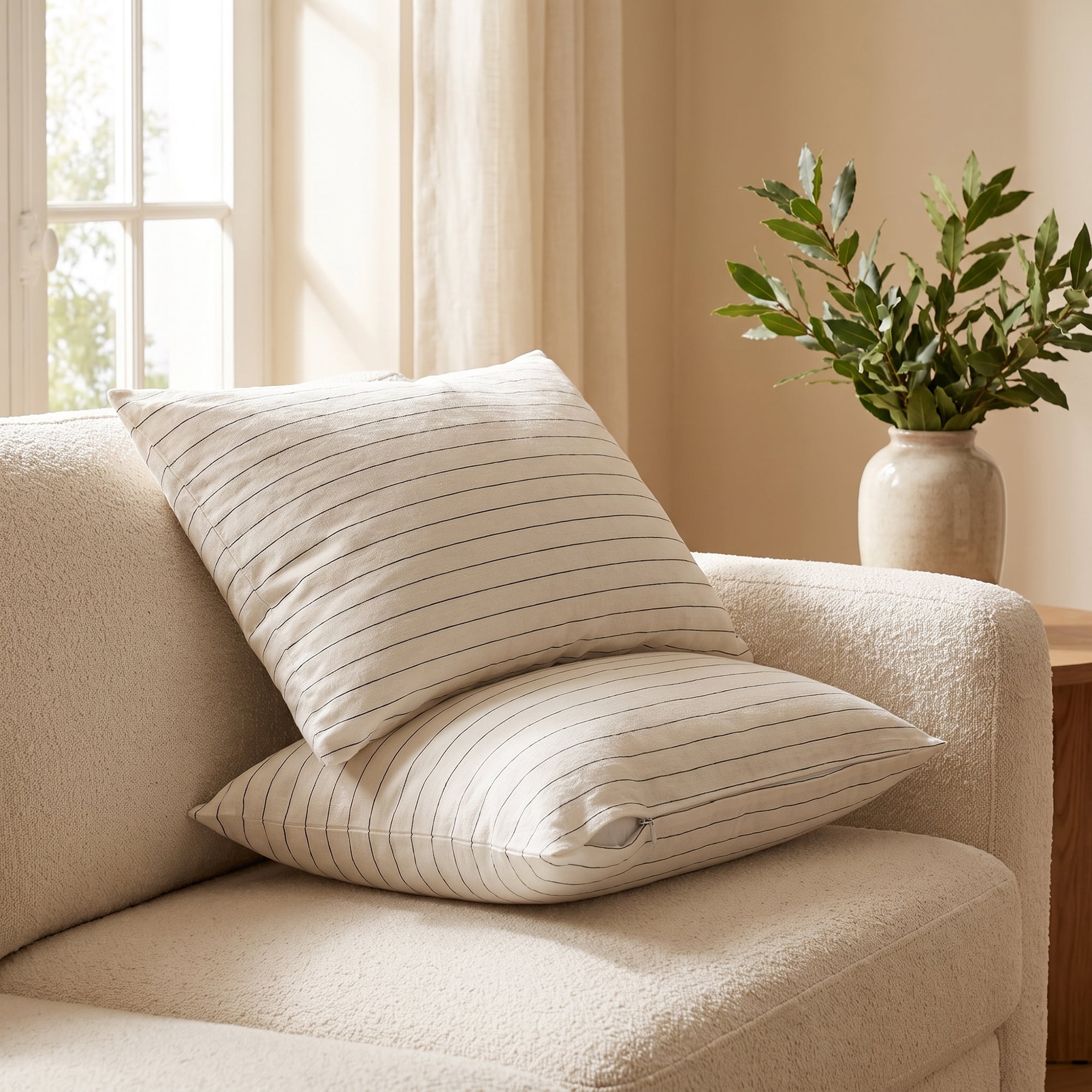 Unique Bargains 2 Pack Fine Stripe Throw Pillow Covers Cotton Blend Cases White 20"x12"