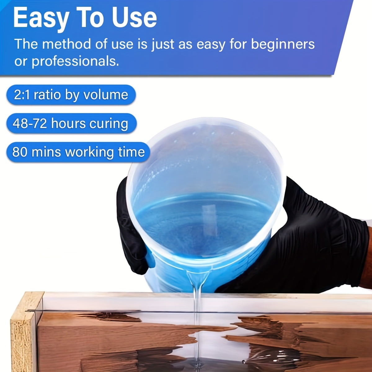 YOBTOP 1.5 Gallon Deep Pour Epoxy Resin Kit, 2"-4" Deep Pour Epoxy with Crystal Clear Bubble Free Self Leveling 2:1 Clear Epoxy Resin for DIY River Tables Wood Filler Flower Preservation Food Grade