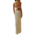 thumbnail image 3 of Qmyliery Women's Summer Long Evening Dress Solid/Striped Hanging Neck Backless Bandage Dress, 3 of 6