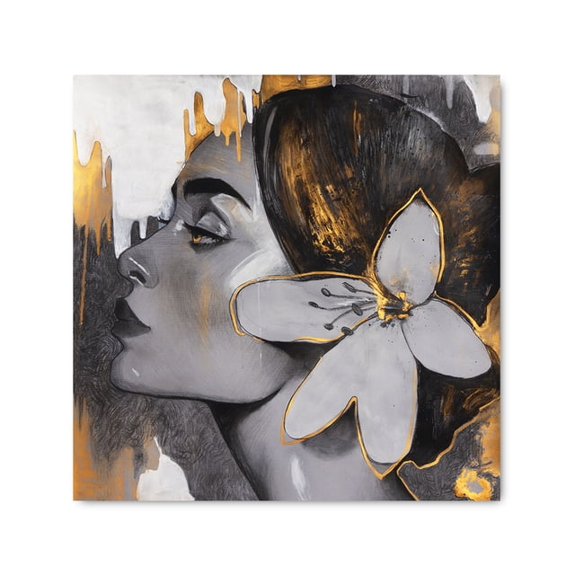 Cuadro Decorativo Moderno Mujer Dorada con Tocado de Flor impreso en tela Maxigráfica Shop Cuadro Retrato Abstracto
