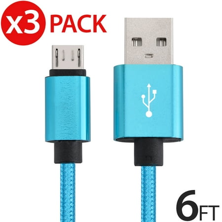 3x Micro USB Cable Charger For Android, FREEDOMTECH 6ft USB to Micro USB Cable Charger Cord High Speed USB2.0 Sync and Charging Cable for Samsung Galaxy S6, S7, HTC, Moto, Nokia, MP3, Tablet and More