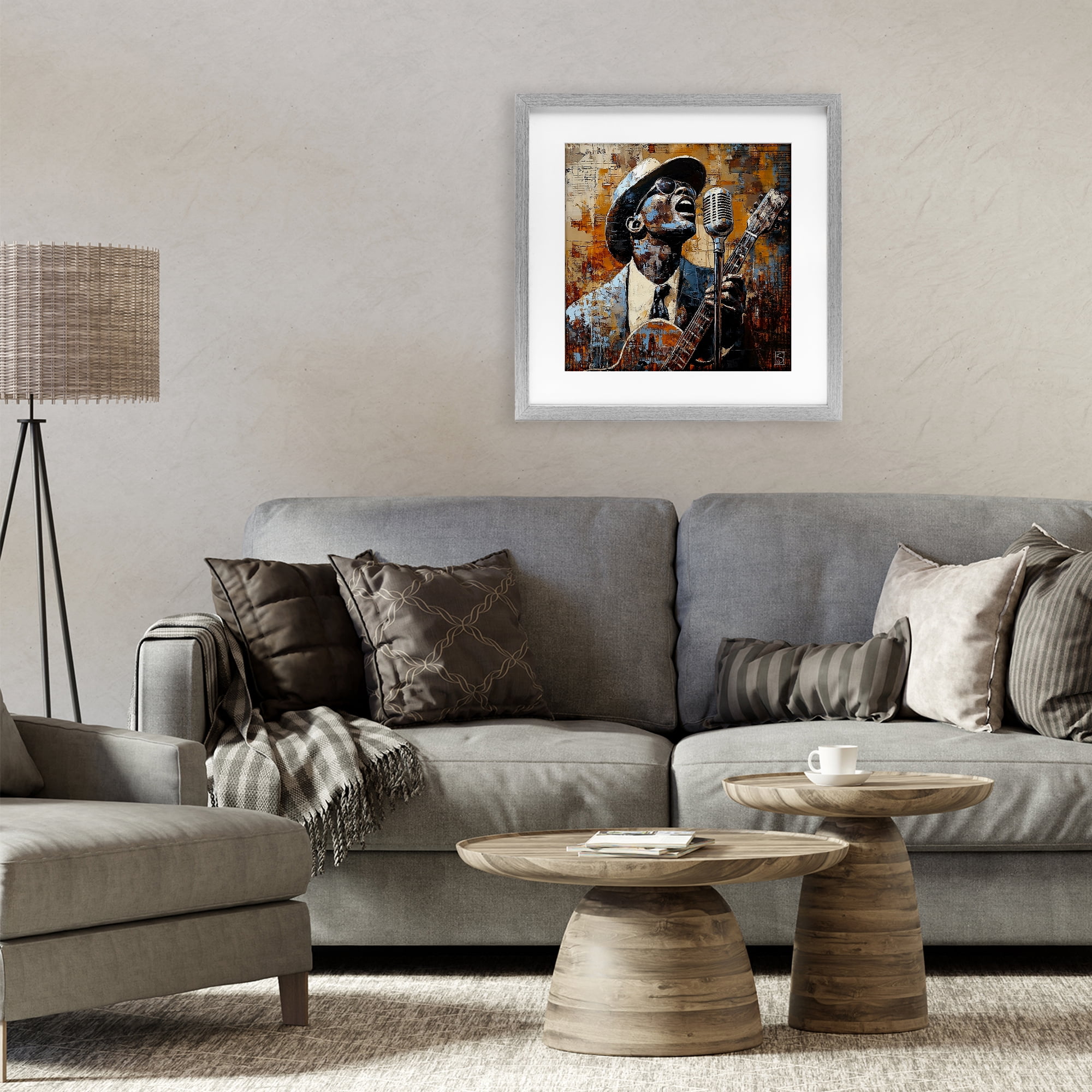 Stupell Industries Passionate Blues Singer Gray Framed Print Under Glass, design by Sara Culpepper