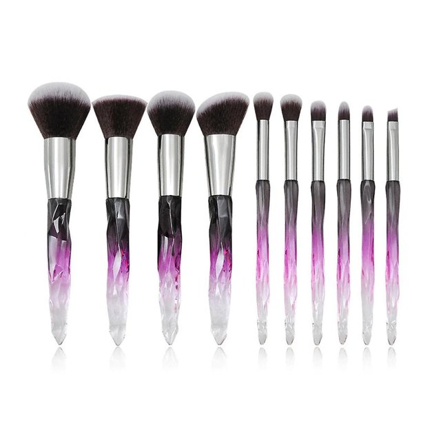 Juego de 10 brochas de maquillaje con mango de cristal transparente, brochas Kabuki para base de maquillaje, corrector, sombra de ojos, delineador y cejas (morado)