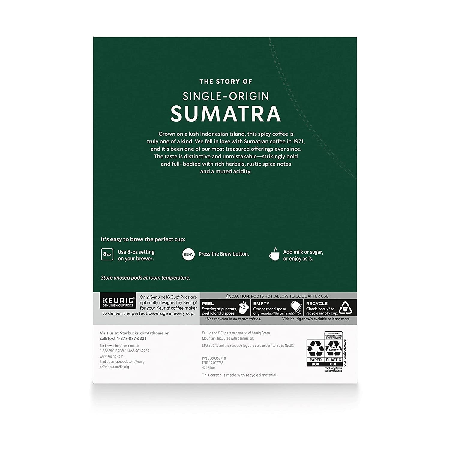 Starbucks K-Cup Coffee Pods&mdash;Dark Roast Coffee&mdash;Sumatra for Keurig Brewers&mdash;100% Ar