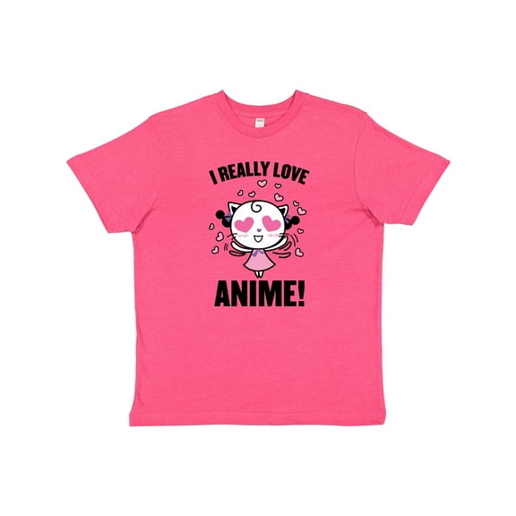 Inktastic I Really Love Anime with Cute Anime Cat and Hearts Youth T-Shirt
