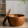 thumbnail image 4 of 31.50"Vintage Style Bucket Shaped Coffee Table with storage function, for Office, Dining Room and Living Room, Brown, 4 of 12