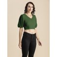 thumbnail image 2 of Moomaya Womens Solid Crop Top, V Neck Puff Sleeves Casual Summer Blouse, 2 of 8