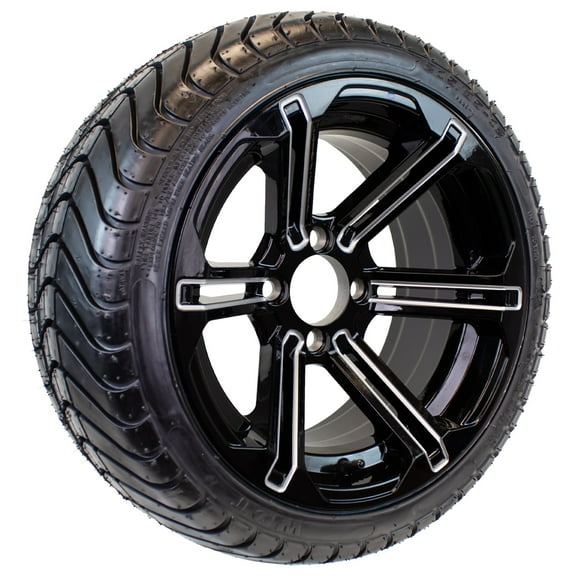 eCustomrim 215/35-12 Trailer Golf Cart ATV Offroad Tire On 12X7 Gloss Black Rim B3
