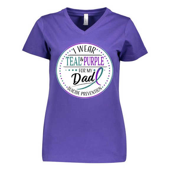 Inktastic Suicide Prevention- I Wear Teal and Purple for My Dad Women's V-Neck T-Shirt