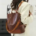 thumbnail image 4 of Mochila universitaria de diseñador de cuero suave para mujer, mochila vintage, mochila de viaje para mujer, mochilas escolares para adolescentes, bolso de hombro, 4 of 5