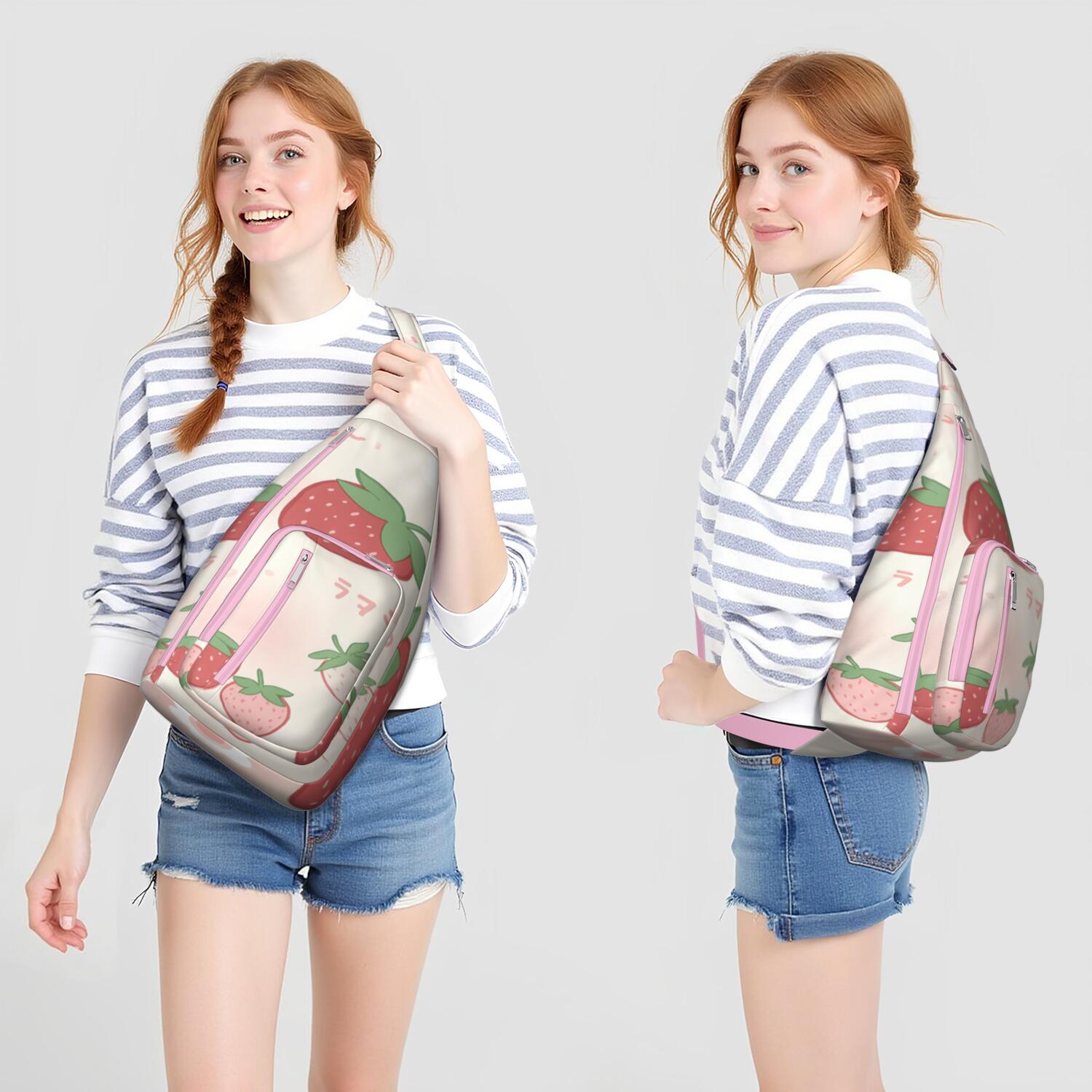 Strawberry Sling Bag Crossbody Backpack,Sling Backpack Adjustable Casual Shoulder Backpack for Cycling Mountain Climbing