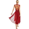 thumbnail image 3 of YONGHS Womens Shiny Sequins Lyrical Dance Costume Sleeveless Sheer Mesh Ballet Leotard Dress Burgundy S, 3 of 7