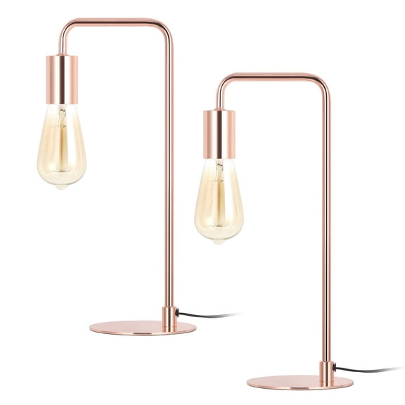 Set of 2 Rose Gold Modern Metal Desk Lamps, 16.1" Industrial Table Lamp with E26 Socket, On/Off Switch, for Bedroom, Living Room, Office