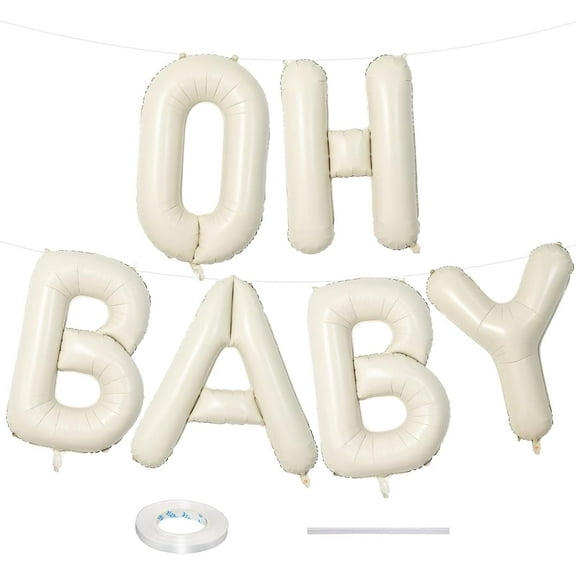 40 Inch Beige OH BABY Balloon for Baby Shower, Large Cream White Oh Baby Balloons Letters with Ribbon, Neutral Ivory Alphabet Oh Baby Balloon Banner Sign for Gender Reveal Backdrop Party Decorations