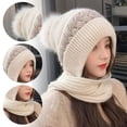 thumbnail image 2 of Women's Thickened Wool Knitted Hat with Scarf, Windproof Ear Protection, Warm Winter Cycling Hat, Polyester, 2 of 9