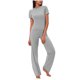 thumbnail image 1 of Tops de Manga Larga de Mujer Casual Color Sólido Cuello Redondo Manga Corta Y Vendaje Elástico Pantalones de Cintura Poliéster, Traje Deportivo Casual, 1 of 6