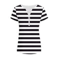 thumbnail image 4 of Guluxicc V Neck T Shirts for Women Short Sleeve Stripe Printed Half Zipper Cozy Fit Tops Spring Summer Womens Shirts, 4 of 6