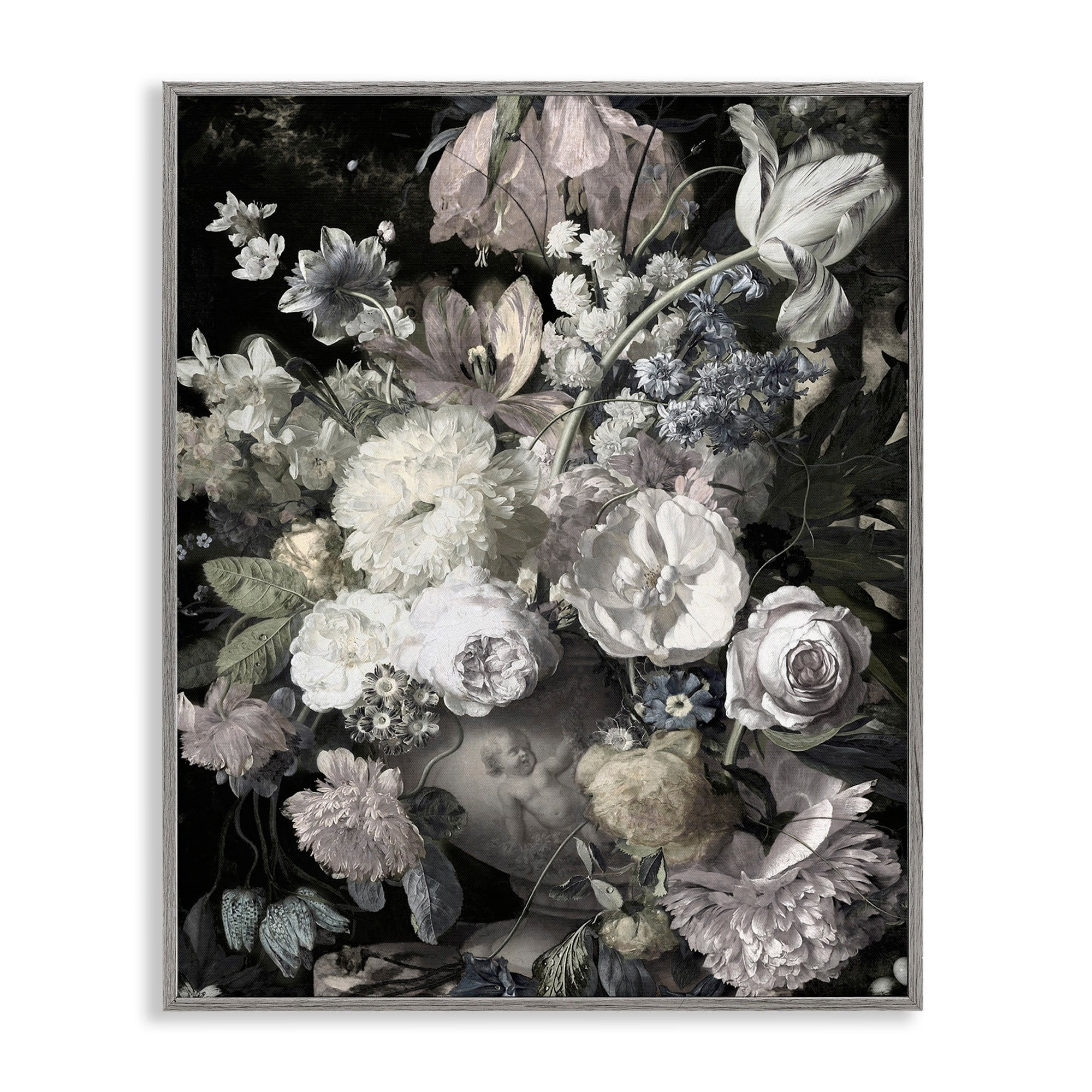 Stupell Industries Classical Busy Flower Bouquet Arrangement Vintage Ornate Vase, 11 x 14, Design by Angela McQueen