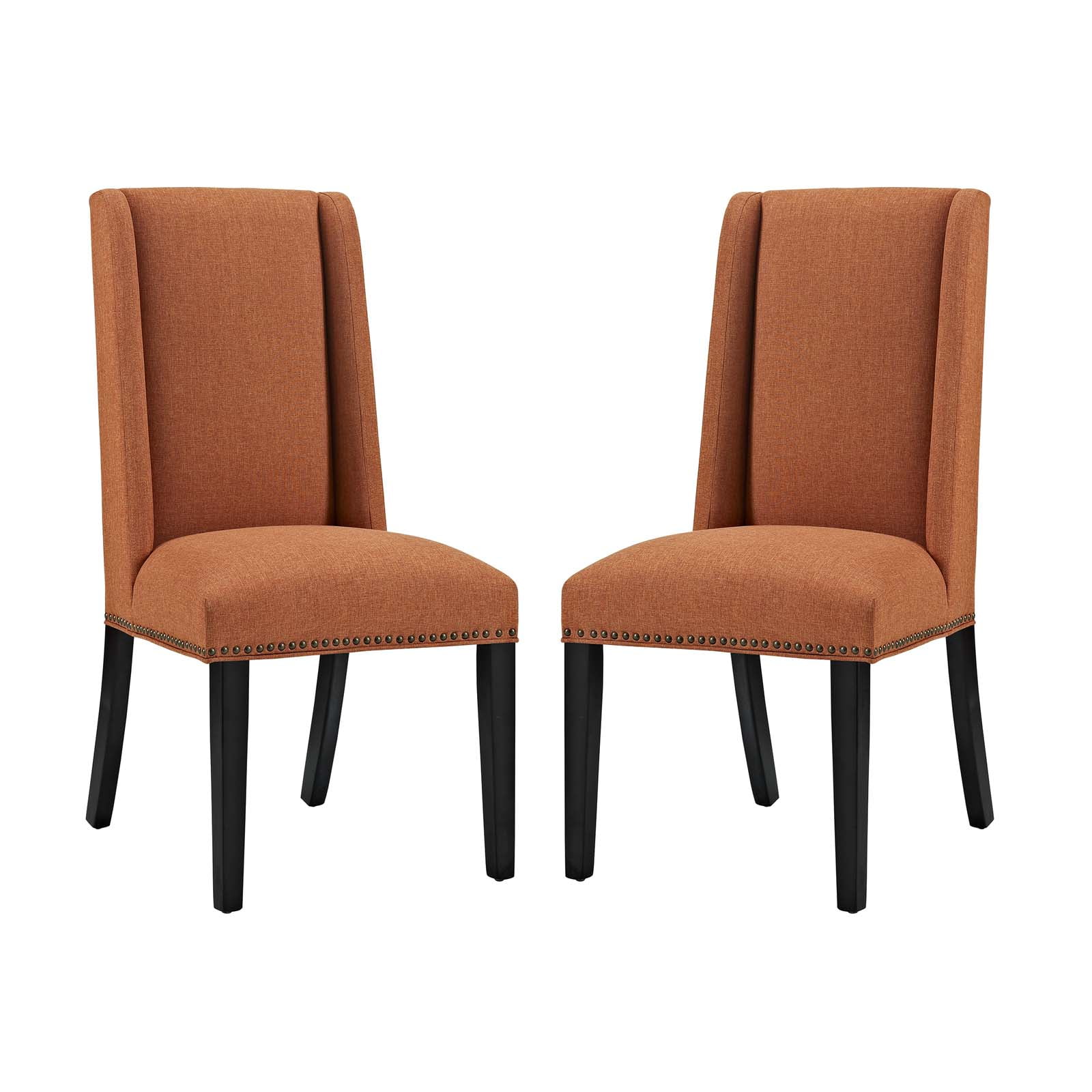 Elegant Orange Leather Upholstered Side Chair with Wood Accents