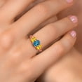 thumbnail image 4 of Gem Stone King 18K Rose Gold Plated Silver London Blue Topaz and Yellow Citrine Filigree Style 3 Stone Ring for Women (2.40 Cttw, Oval 8X6MM and 6X4MM) (Size 7), 4 of 6