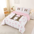 thumbnail image 2 of Erosebridal Letter H Monogrammed Full Size Comforter Sets,Pink Girly Bowknot Bedding Sets For Leopard Print Lovers, Reversible 3pcs, 2 of 7