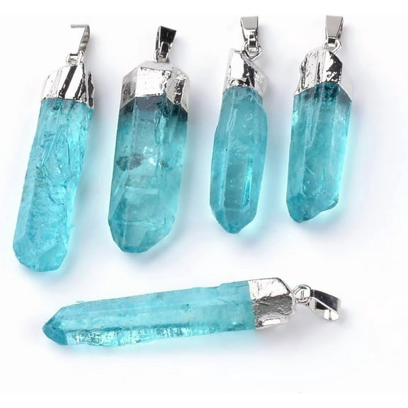 1Pcs Dyed Natural Quartz Pointed Pendants Turquoise Pendants Charms with Brass Findings Platinum Natural Stone Charms for Necklace Bracelet Jewelry Making DIY Craft Making
