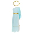 thumbnail image 3 of LiiYii Kids Girls Ancient Greek Princess Outfits One Shoulder Maxi Toga Dress with Wreath Headband Light Blue 14, 3 of 7