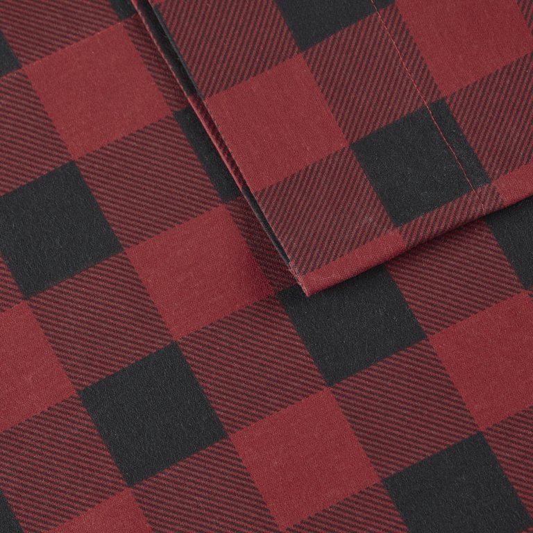 Harper Lane Buffalo Plaid 4-Piece Flannel Sheet Set, Red, Queen, Cotton