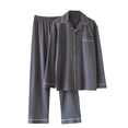 thumbnail image 1 of Floleo Mens Warm Long Sleeve Lapel Pajama Set Solid Color Loose Suitable Comfortable Home Wear Breathable For Fall Winter Season Concise Style Evening Walk(Dark Gray,XL), 1 of 3