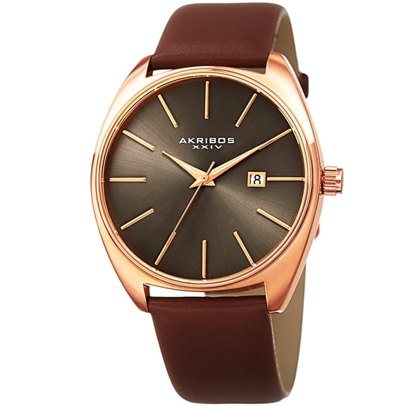 Men's Quartz Date Leather Brown Strap Watch