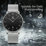 A ALPS Mens Watches Fashion Quartz Mens Watches Ultra Thin Minimalist Wristwatches with Stainless Steel Strap Gift for Man Fathers Day Gifts